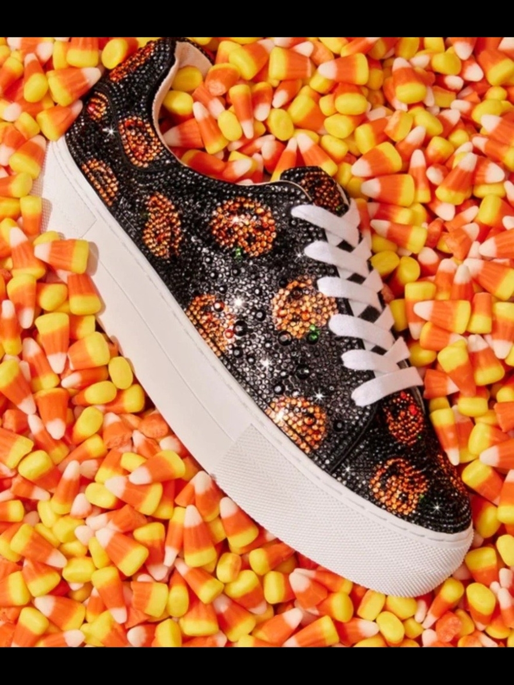 Betsey Johnson Black Crystal Pumpkin Platform Sneaker